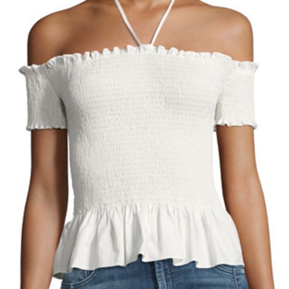 REBECCA TAYLOR Smocked off-the-Shoulder Pop Top, White